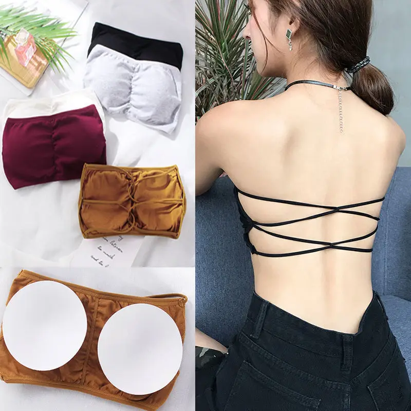 Women Lingerie Bra Women Tube Tops Strapless Bra Tube Top Women Cross Back Bralette Wireless Invisible Bra Seamless Underwear Female Lingerie Sexy Cotton Crop Top