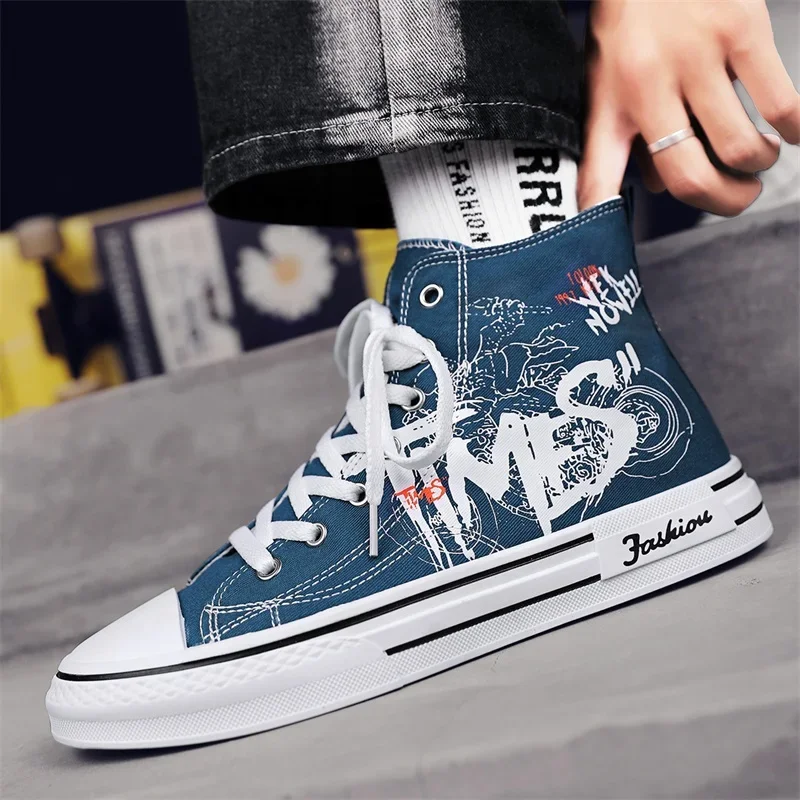 Men Shoes Vulcanize Canvas Shoes High Top Sneakers Casual Breathable Platform Shoes Man Trainers Tenis Masculino Chunky Sneakers - 4