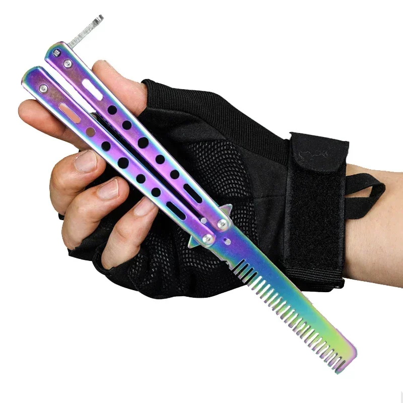 Foldable Comb Stainless Steel Practice Training Butterfly Knife Comb Beard Moustache Brushe Salon Hairdressing Styling Tool 5