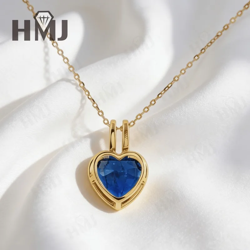 Herz-Halsketten 10X10mm Laborgezüchteter Rubin/Saphir/Kolumbianisches 925 Silber 10k 14k 18k für Frauen Jubiläum Weihnachtsgeschenk Qualität – Detail 21