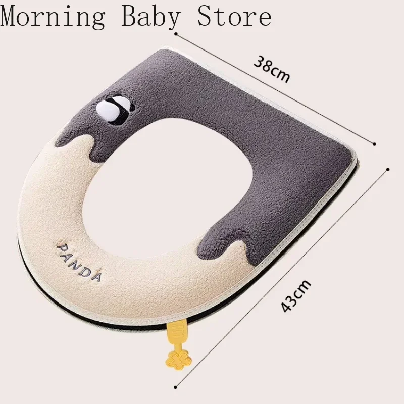 Toilet Seat Cover Warm Zipper Toilet Seat Pad Soft Cartoon Panda Thickened Toilet Seat Cover Home Wc Bathroom Accessories Universal Waterproof
