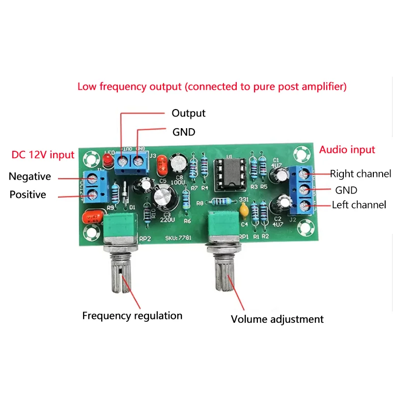 High-precision Single Supply Low Pass Filter Board Subwoofer Preamp Board 2.1 Channel DC 10-24v 22hz-300hz audio amplifier board,pre amplifier,low pass filter