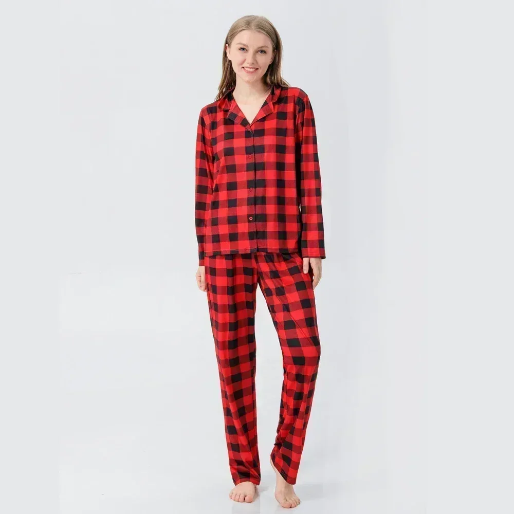 High Quality Matching Christmas Outfits for Family Plaid Print Button Pajamas Set Baby Dog Romper Long Sleeve Homewear Xmas Look 3