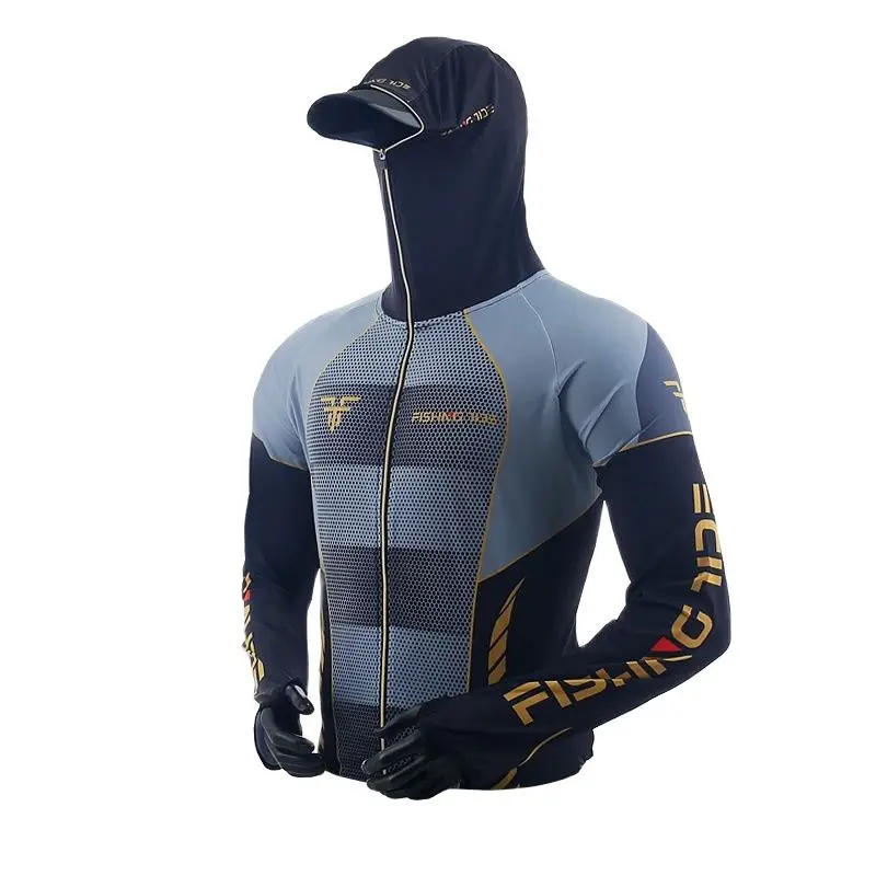 Fishing Shirt For Men Summer Sun Protection UV Resistance Breathability Quick Drying Ice Silk Fishing Hoodie Outdoor Sport Shirt