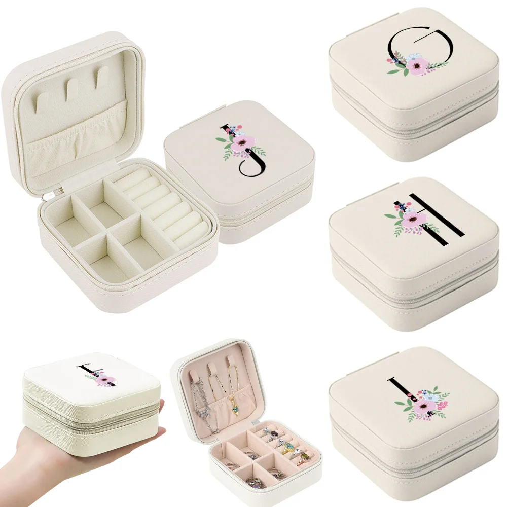 

Jewelry Storage Box Candy Jewelry Case Earrings Necklace Flower and Black Letter Printed Ring Portable Jewelry Organizer Display