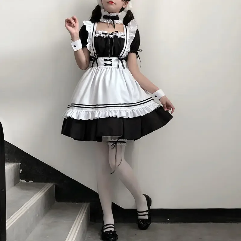 Anime Maid Cosplay Costume Adult Women Girls Lolita Kawaii Black Dress Apron Suit Halloween Outfit Party Uniform