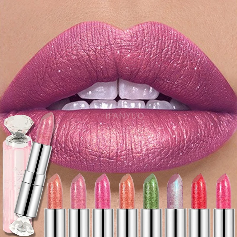 Diamond Pearlescent Lipstick Waterproof Long Lasting Non-stick Cup Matte Velvet Shiny Lipsticks Red Sexy Lips Makeup Cosmetics_voghion.com