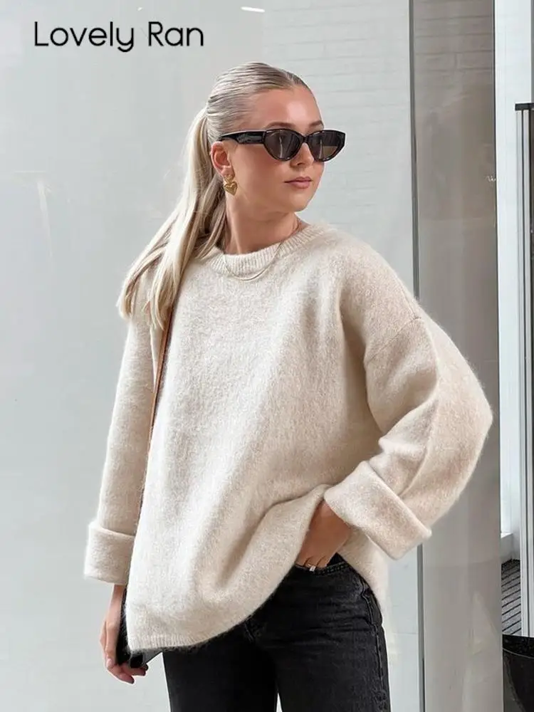 

Elegant Solid Warm Thick Sweater Women Loose Mohair Pullover O-neck Knitted Sweaters Autumn Winter Soft Female Casual Jumper