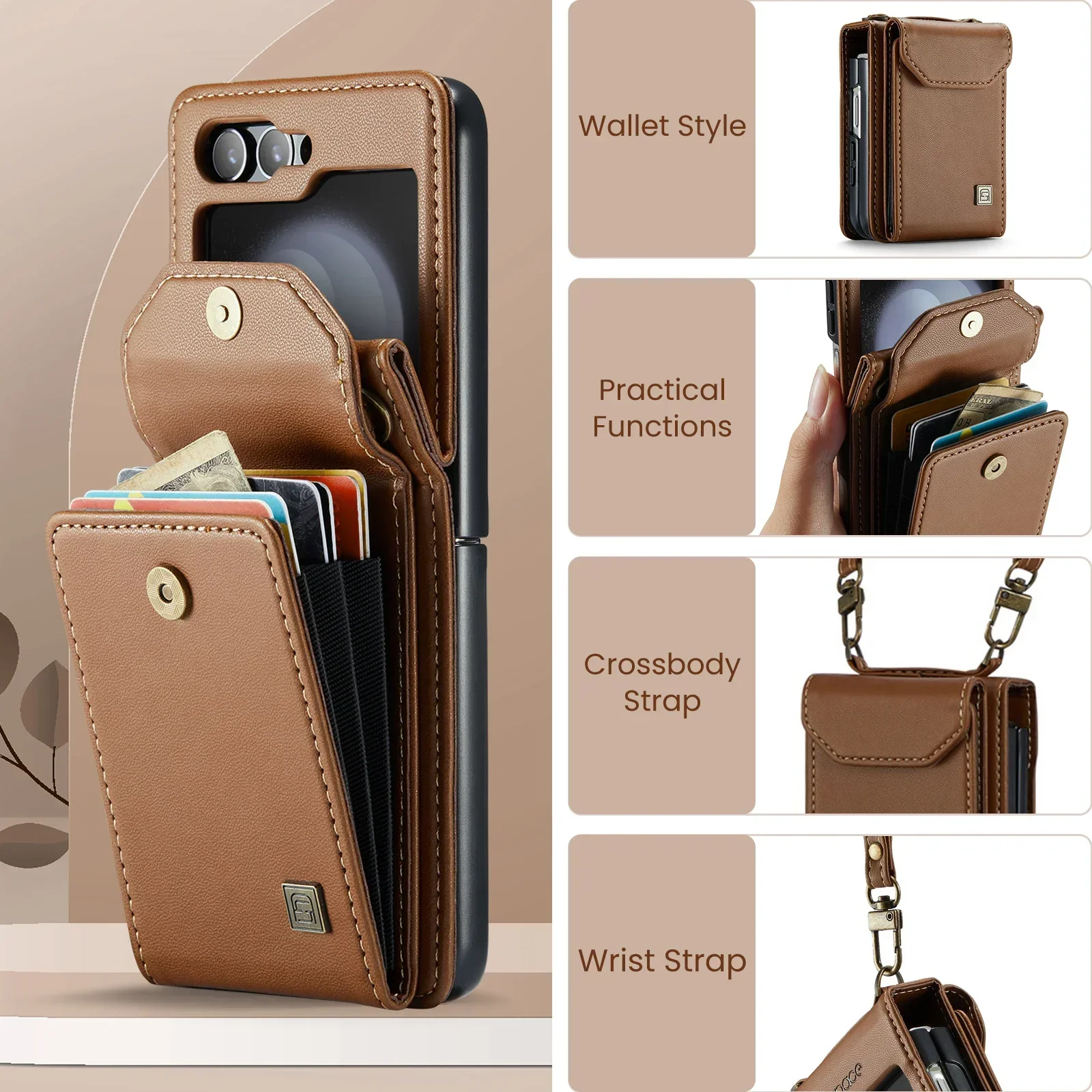 Leather Crossbody Lanyard Wallet Case with Card Slot and Shoulder Strap