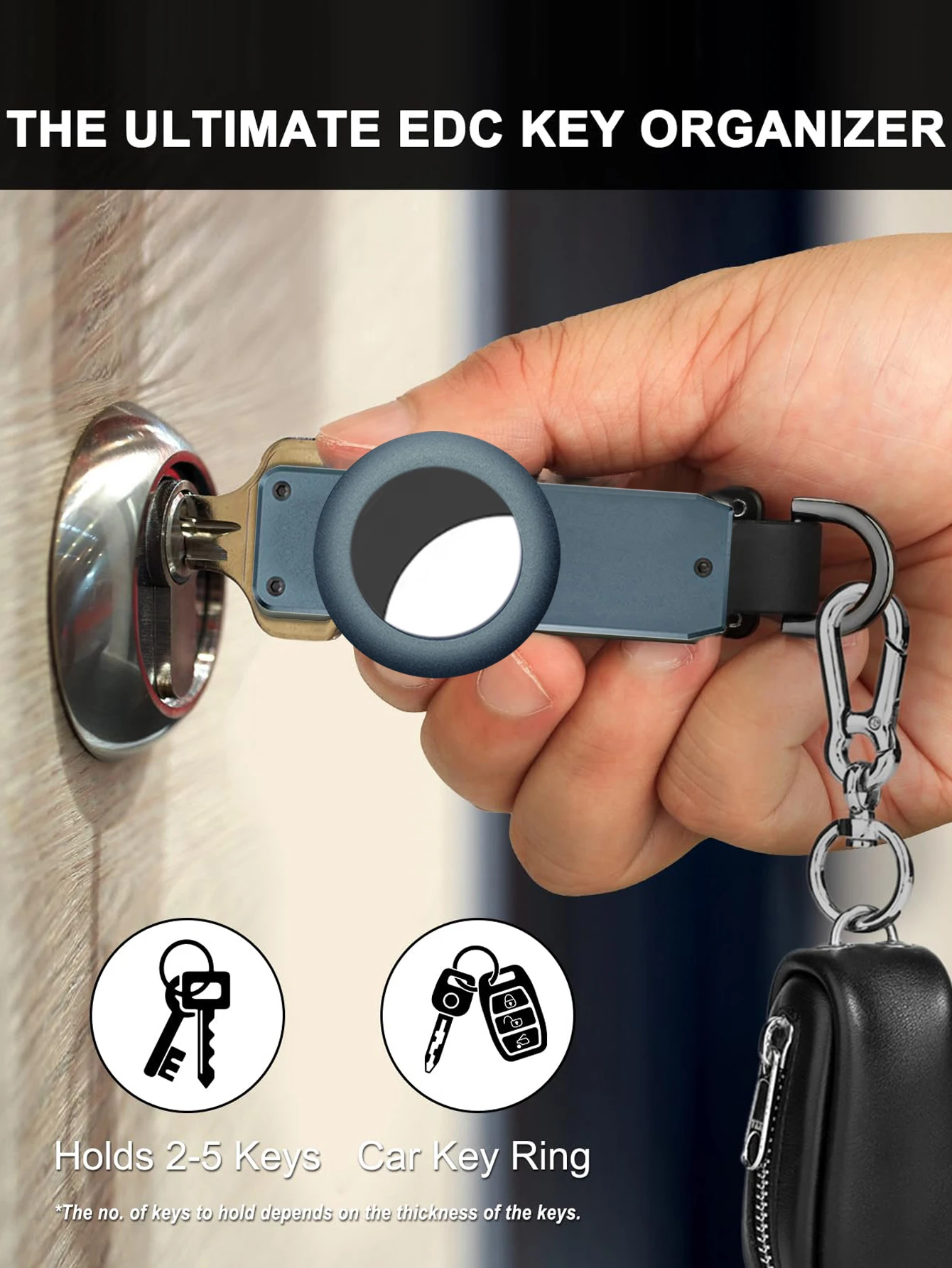 Key Organizer For Men Compact Metallic Key Holder Minimalist Innovative Keyholder For Airtag Holder Keychain Secures 2-5 Keys
