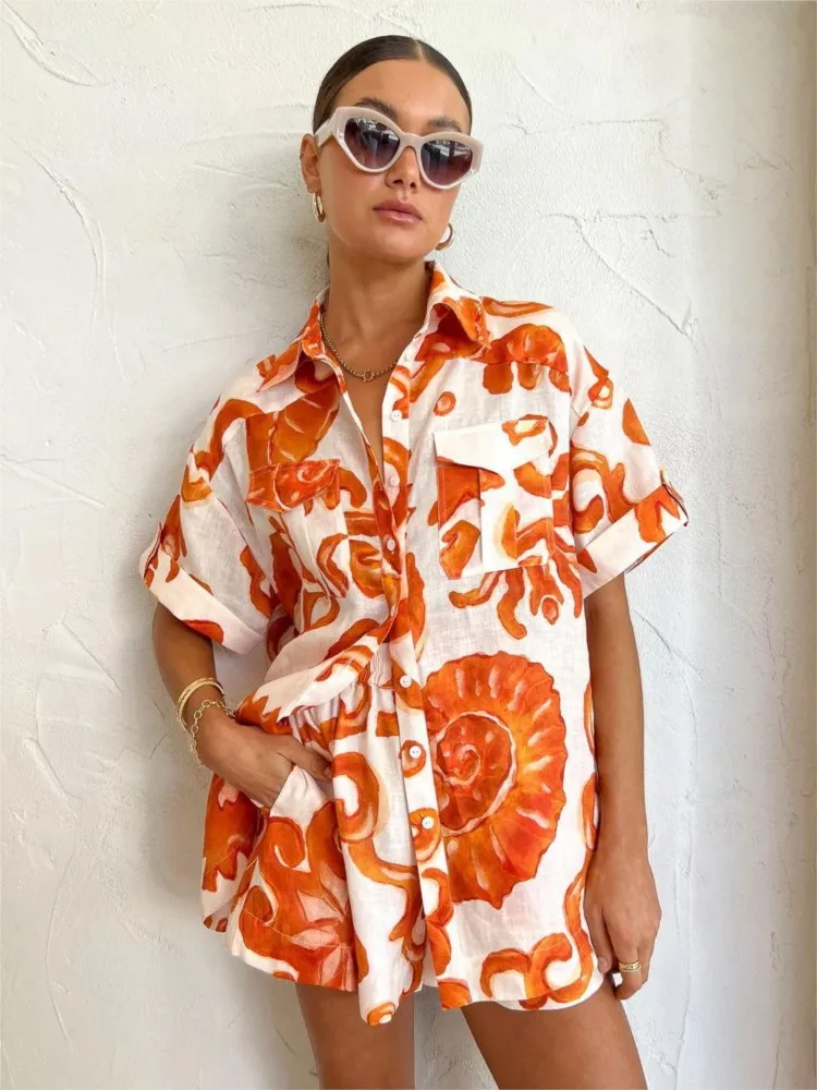 Holiday Printed Two Piece Set For Women Casual Loose Beach