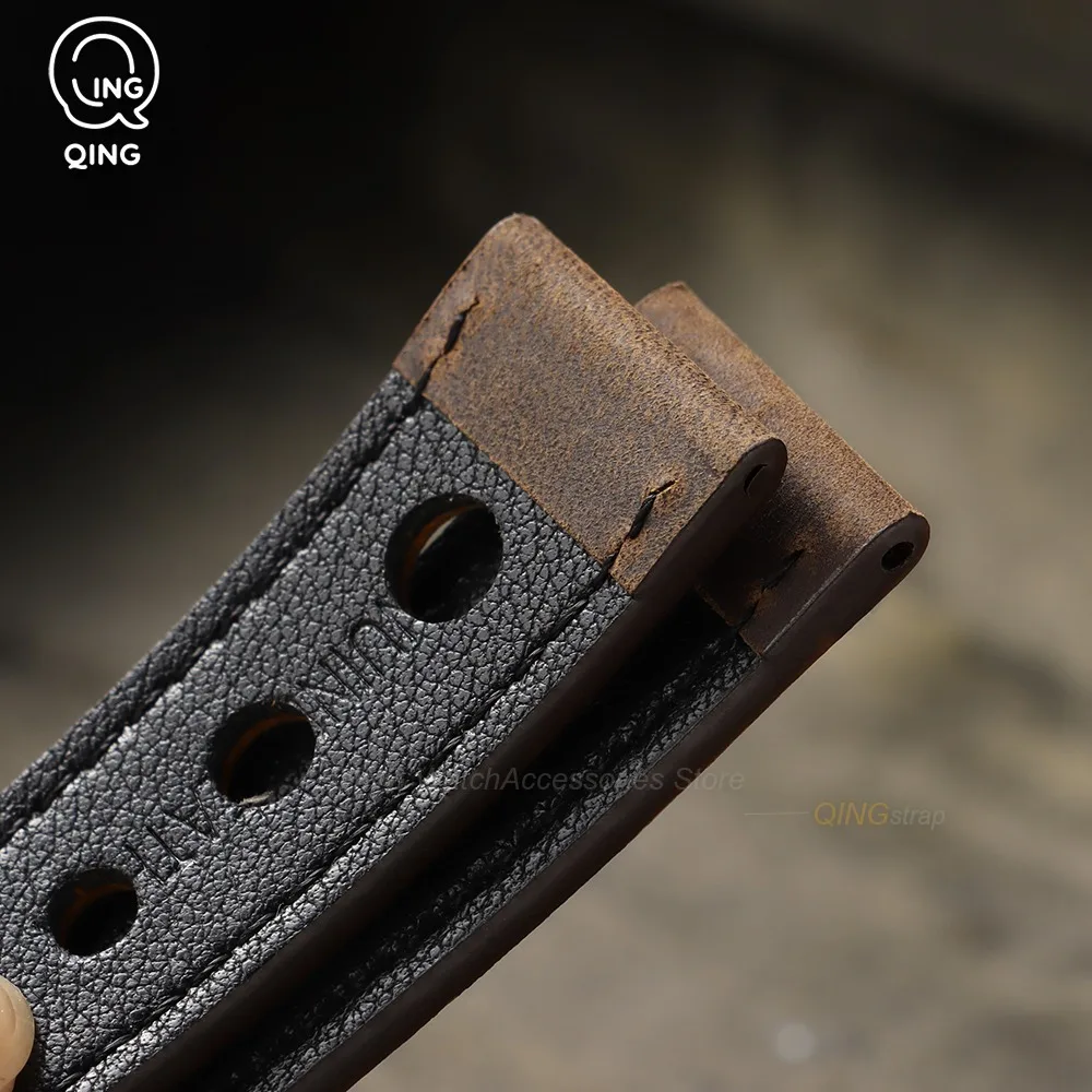 Vintage Matte Leather Watchband with Black Needle Buckle