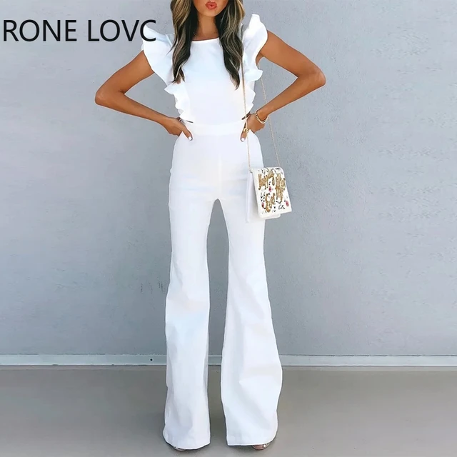 Feel Your Love White Ruffled Wide-Leg Jumpsuit