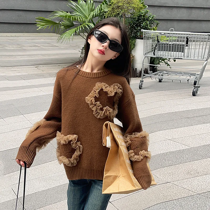 

Girls Sweater Girls Lace Flower Sweater 2023 Winter New Children Fashion Casual Thickened Knit Top Girl Winter Sweaters Top