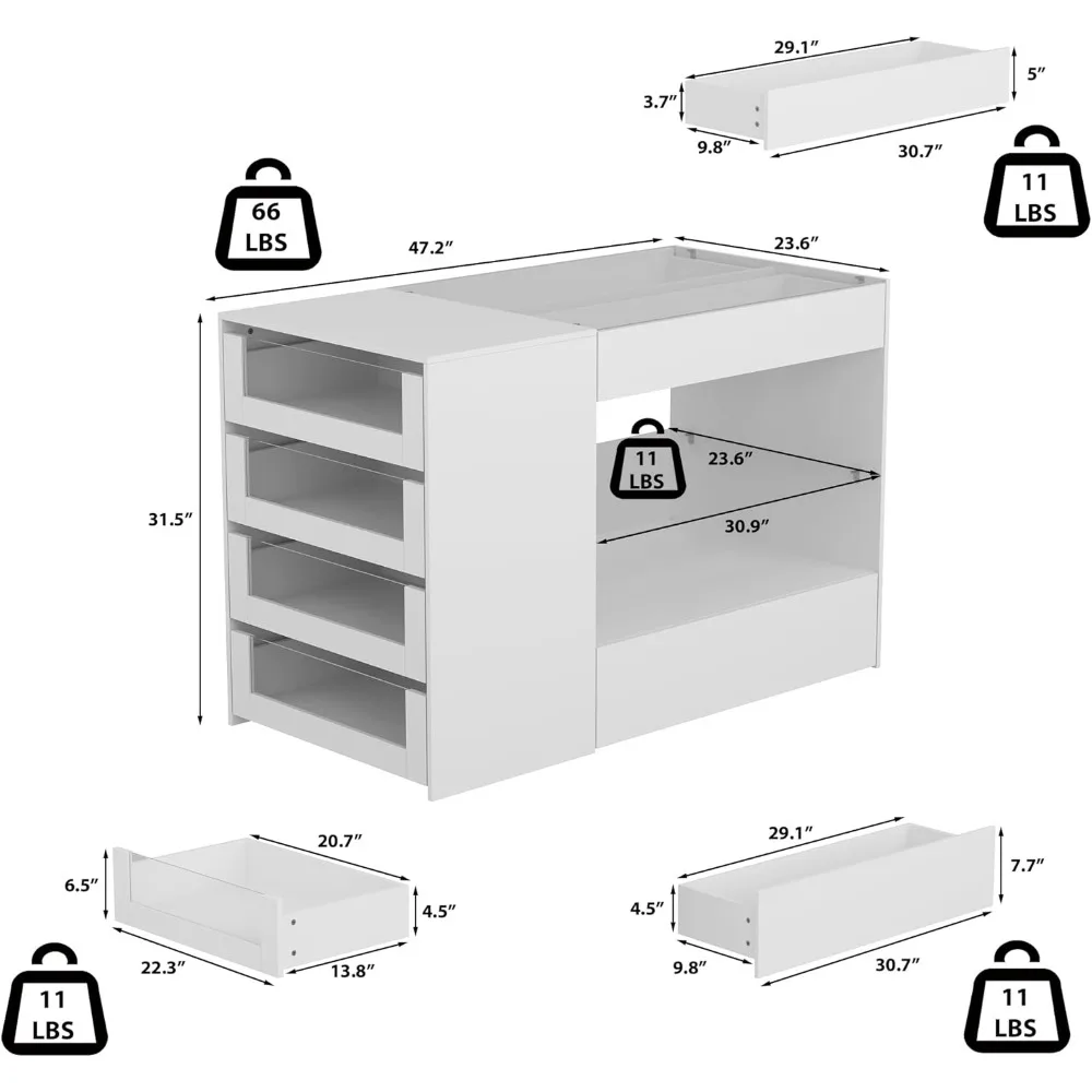 Display Cabinet Island with Glass Top and Front, Walk in Closet Organizer with 7 Drawers and 2-Tier Shelf, Shop Display Case 5