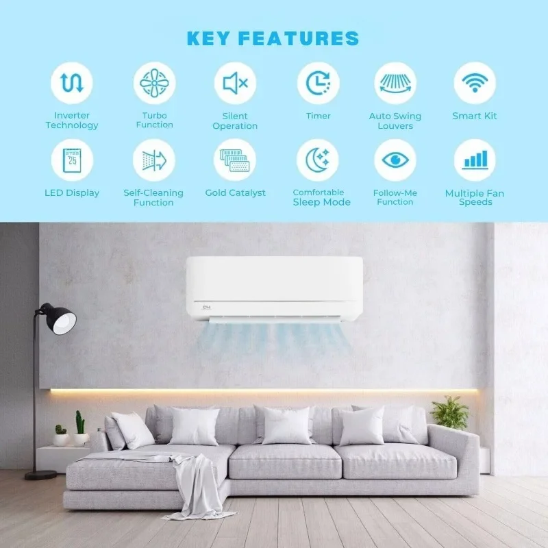 Cooper & Hunter MIA Series, Mini Split Air Conditioner and Heater, 9,000 BTU, 230V, 21.7 SEER 2
