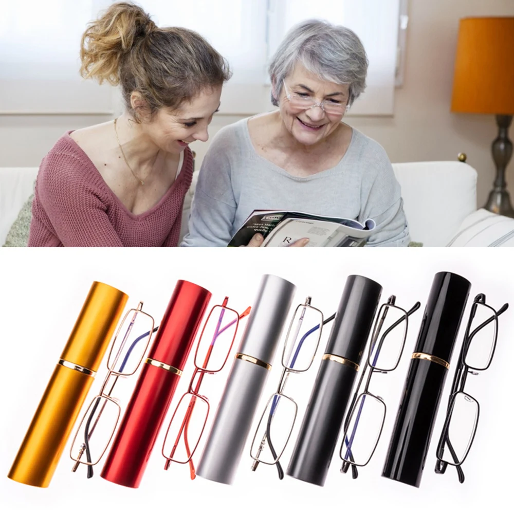 

New Mini Reading Glasses With Metal Case Presbyopia Eyeglasses Slim Readers Retro Portable Metal Frame Pocket Unisex Glasses