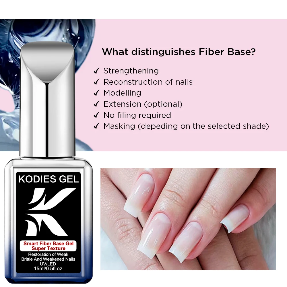 KODIES GEL Smart Fiber Base Gel Nail Polish 15ML Clear Milky White Semi Permanent UV Repair Nails Art Fiberglass Varnish Lacquer 4