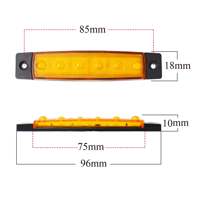 1PC 12V-24V 6Led Side Marker Indicator Car Lights Front Rear for Trucks Cab RV Trailer Amber Red White Blue Green