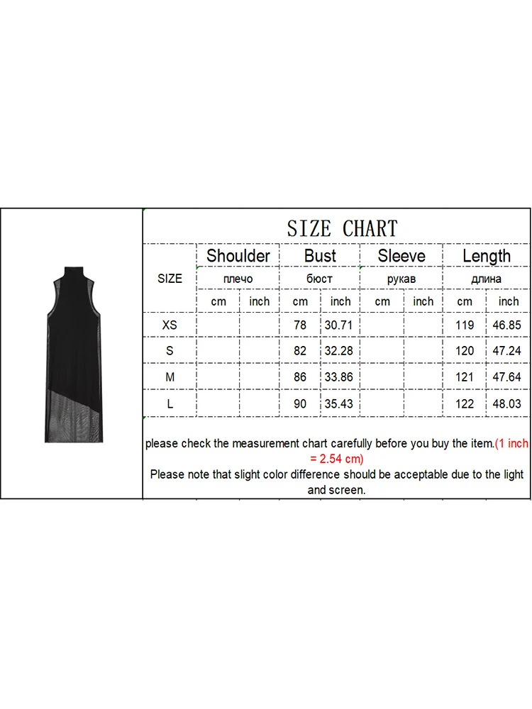 Elegant Women Fashion Midi Dress Solid Mesh Patchwork Double Layer Dresses Chic Turlteneck Sleeveless Two-Piece Dress Lady