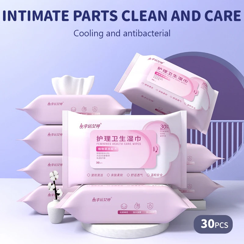 30pcs Feminine Hygiene Care Wipes Ultra-thick, ultra-lightweight, pH-balanced body and hand cleansing wipes Non-irritant