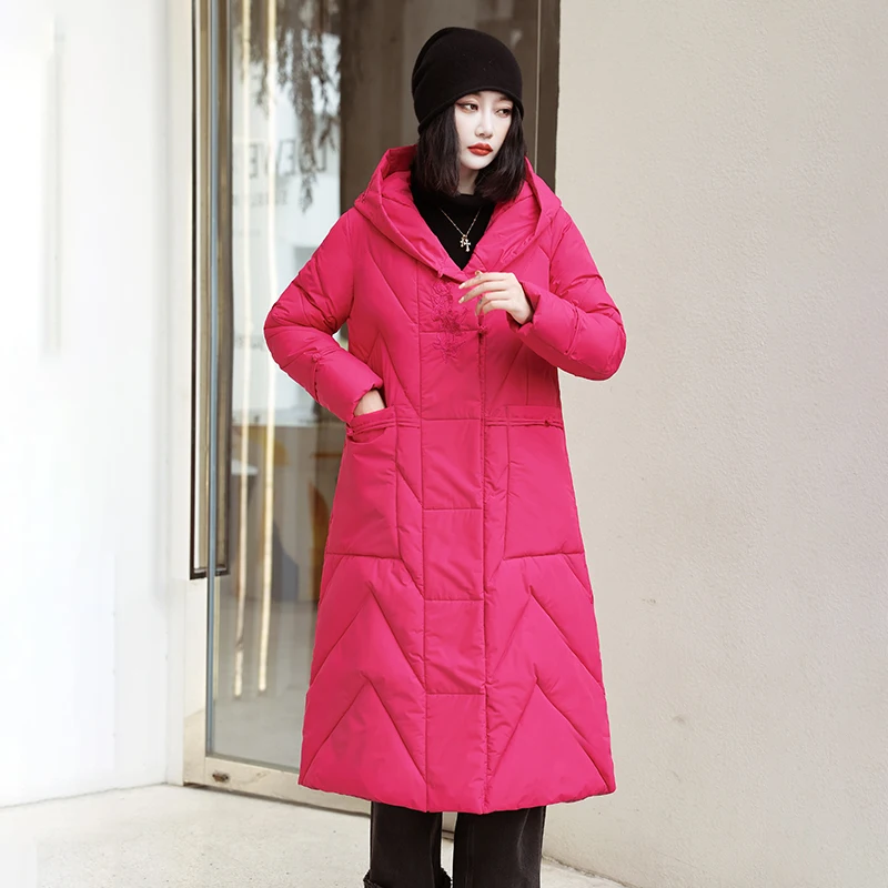 

Cotton Padded Parkas Snow Wear Overcoat Solid Outwear Winter Hooded Oversized 3XL Warm Thick Long Coat Women