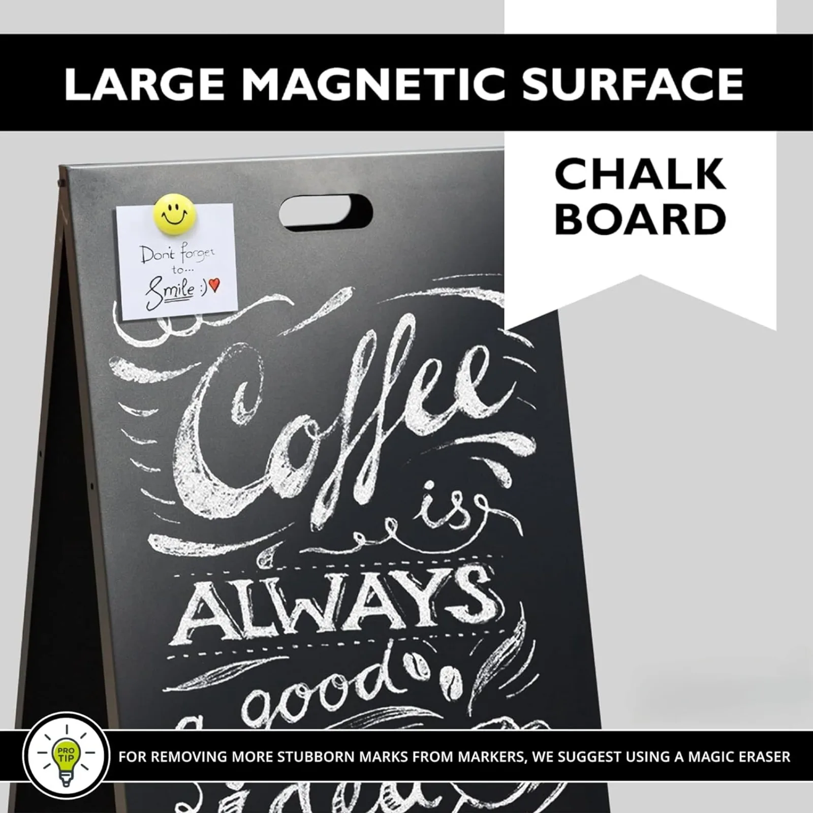 US Modern All Metal Double Sided A Frame Chalkboard Sidewalk Sign- 19 x 30 inch Magnetic Chalk Menu Board Restaurant & Vendor Di