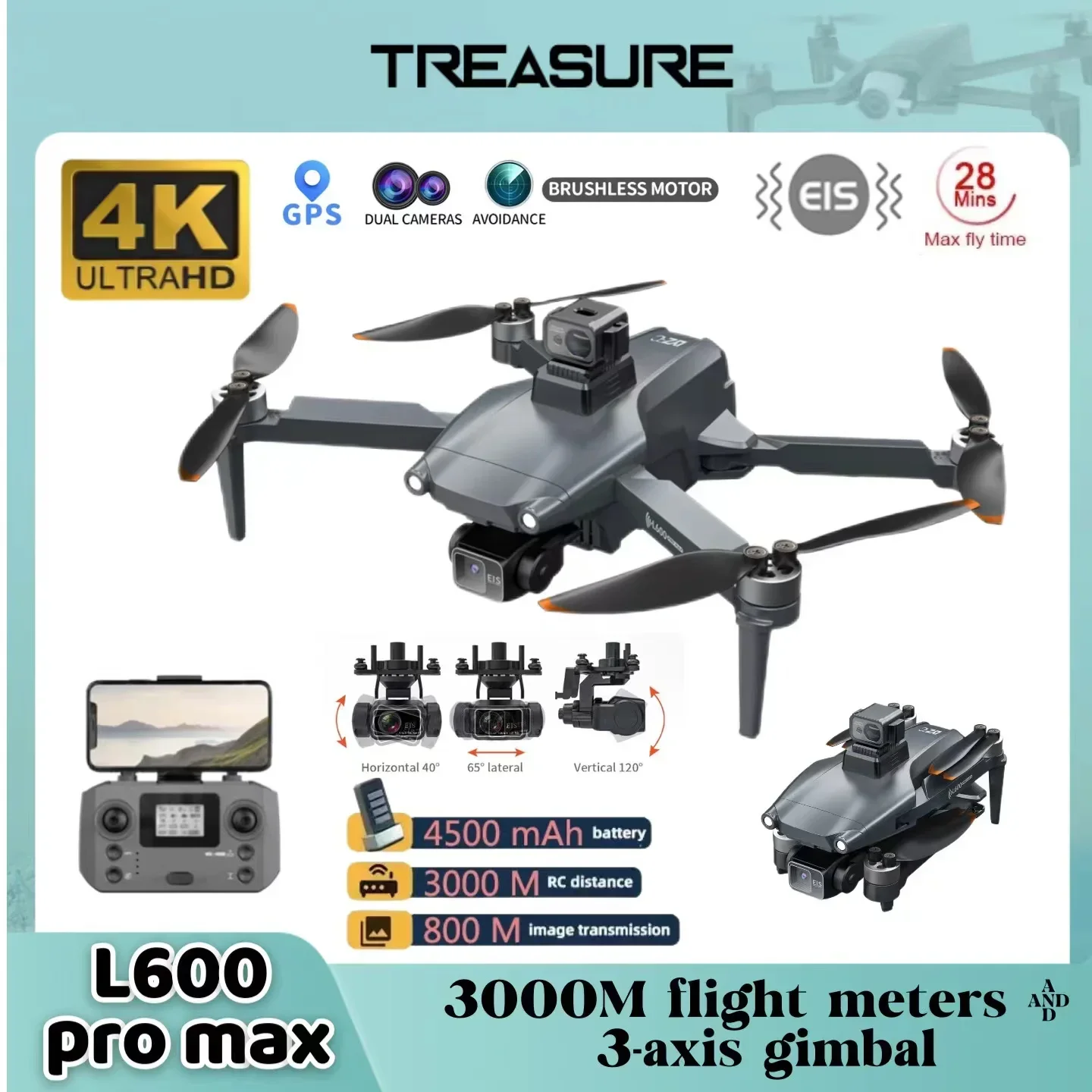 

L600 PRO MAX Drone 4K Professional HD Dual Camera Obstacle Avoidance Brushless Four-Axis Anti-shake Gimbal Folding Aircraft 3-Ax