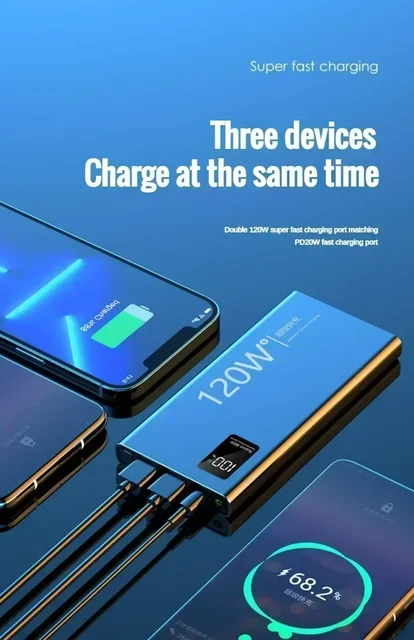 120W super fast charging 30000 mAh power bank with 100% sufficient capacity for mobile power supply for various mobile phones - Image 2