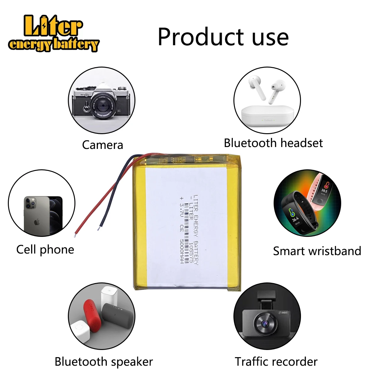SD 3.7V 5000mAh 105575 Polymer Lithium LiPo Rechargeable Battery For GPS PSP DVD PAD E-book