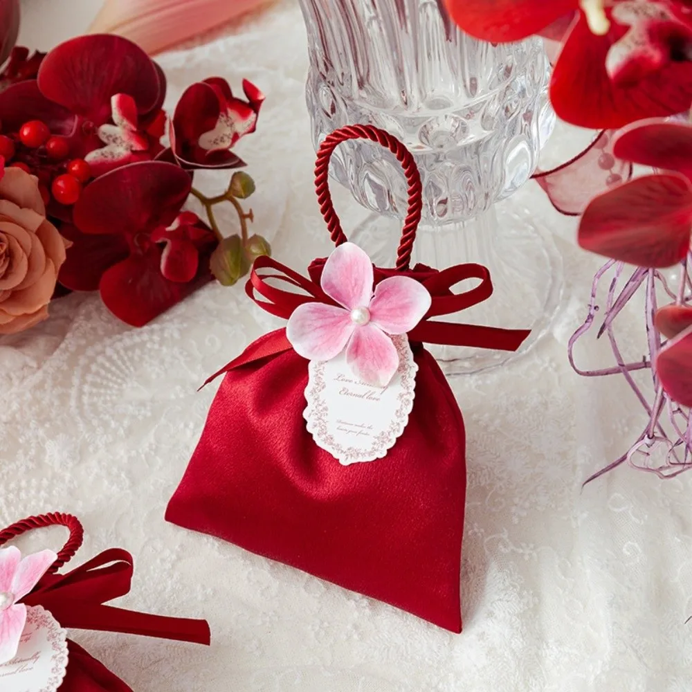 Fashion Mini Flower Drawstring Bag Gift Packaging Satin Wedding Candy Bag Sweet Elegant Festive Sugar Bag New Year