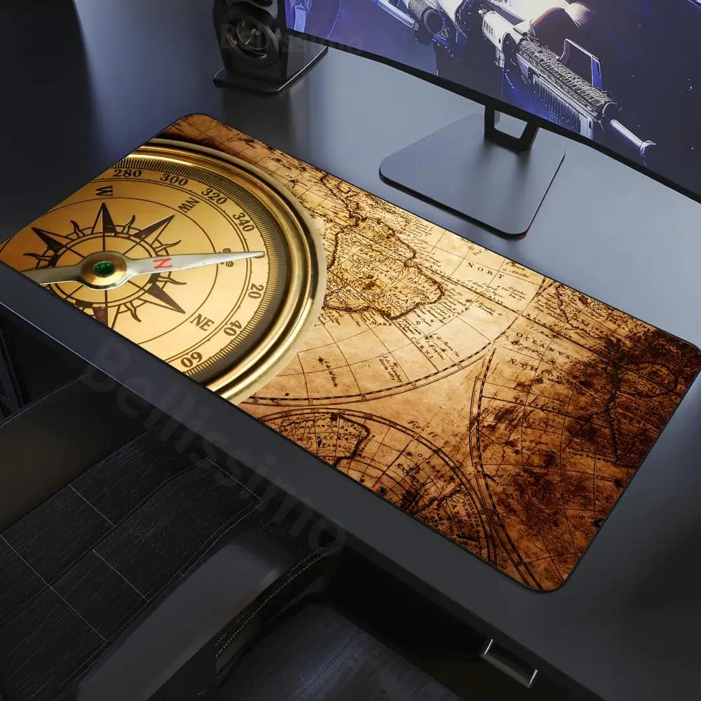 Tappetino Per Mouse E Tastiera Extra Large – 80x29 Cm, Base In Gomma Antiscivolo, Bordi Cuciti, Design Mappa Del Mondo Vintage Retrò, Per Gaming E Ufficio