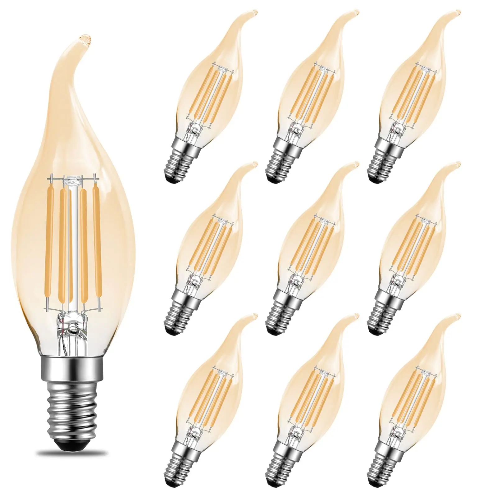 C35 Candle Bulb 4W Dimmable Led Filament Bulb E14 Candelabra Base Warm White Flame Shape Bent Tip Lamps For Chandelier Light genixgreen c35 candle bulb 4w dimmable led filament bulb e12 e14 candelabra base flame shape bent tip lamps for chandelier light
