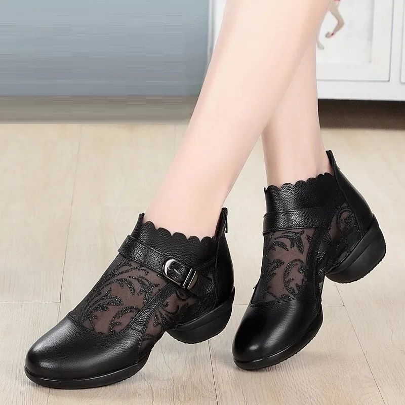 Dance Shoes Women Square Shoes Breathable Soft Leather Mesh Sailor Sneakers Dancing Shoes Breathable Modern Dance Shoes
