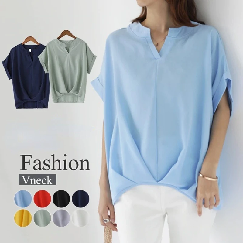 

Women Short Sleeved Blouses Office Lady Short Sleeved T-Shirt Femal Loose Shirts 2023 Summer Loose Clothing 3XL
