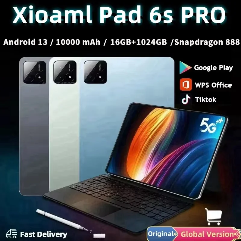New Pad 6S Pro Global Original Tablet 11 inch HD 4K 16GB+1TB Android 13 Snapdragon 888 5G Dual SIM Phone WiFi Tab