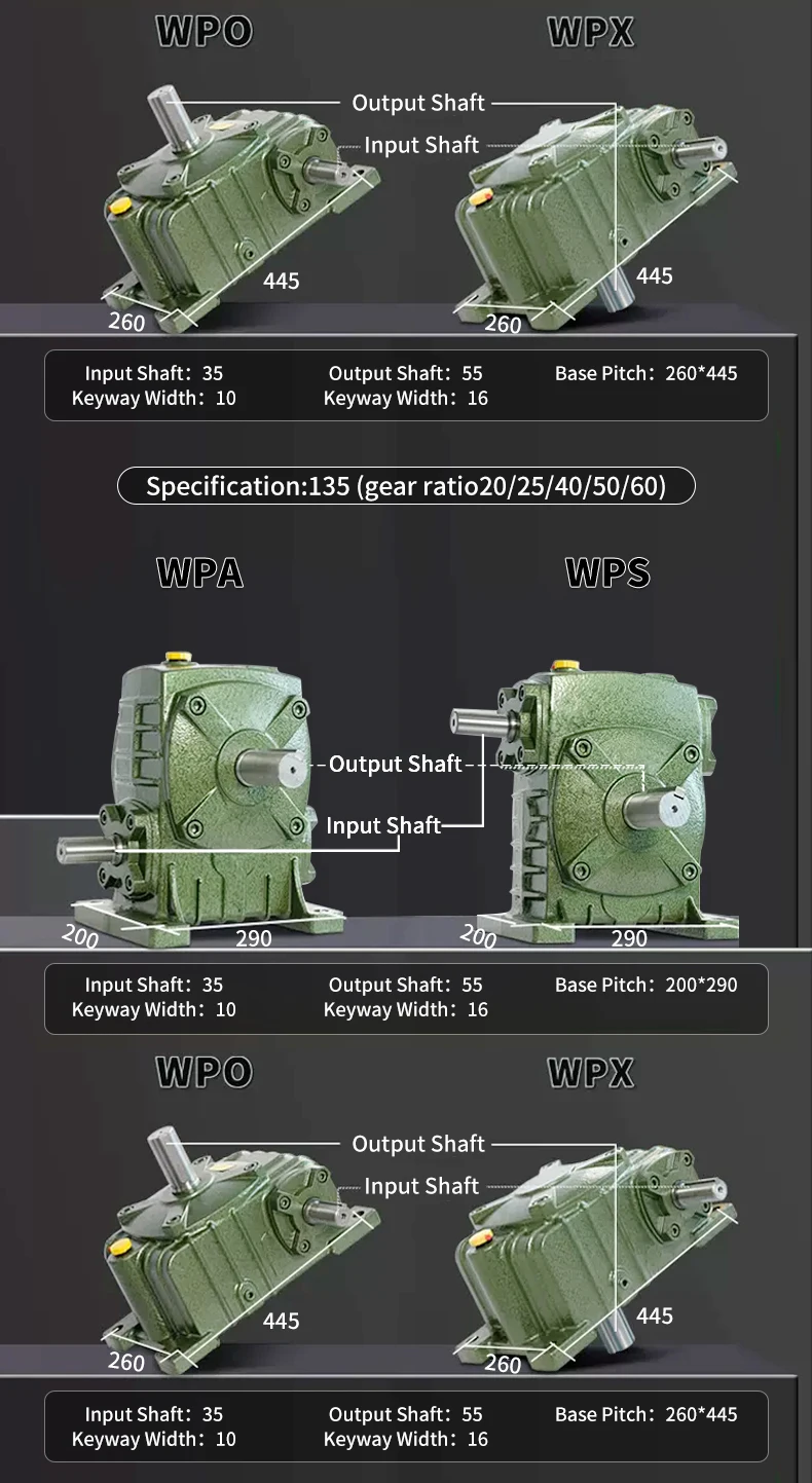 WPA WPS WPO WPX40 50 60 70 80 100 Getriebe, Eisengehäuse, Schneckengetriebe, Untersetzungsgetriebe, kleiner Motor, Getriebe, Untersetzungsbox – Detail 10