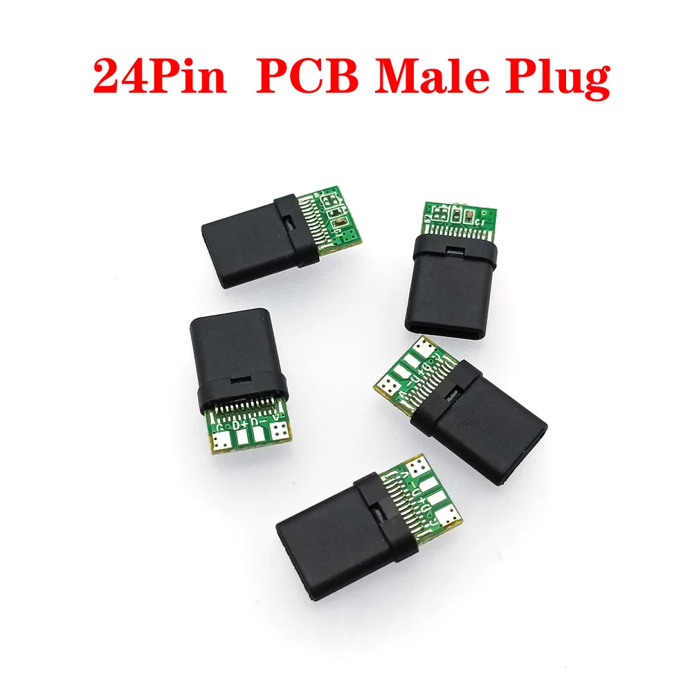 

USB 2.0 Type-C Connector 24Pin Male plug 4 pad header Data line test PCB Board Receptacle Adapter to Solder Wire & Cable