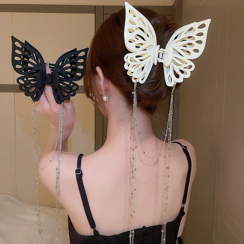 Neue Schmetterling große Haar Krallen Mode Haars pangen Acryl glänzende Doppels chicht Haarschmuck für Mädchen Klauen clip
