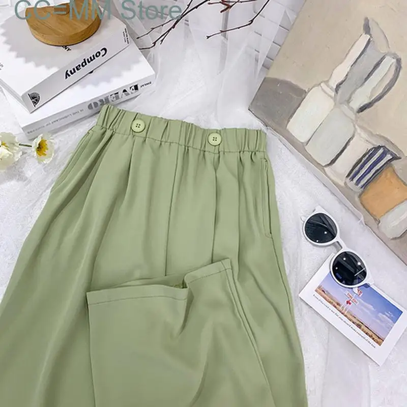 New Wide Leg Lazy Ice Silk Pants for Women 2 Button Suit Chiffon Loose Spring Summer Straight High Waist Pants