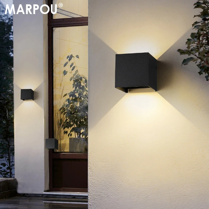 MARPOU โคมไฟติดผนัง LED กลางแจ้ง/ในร่มกันน้ํา IP 65 พื้นผิว LED UP และ Down Wall Light Porch Garden 9W AC 90-260V 1