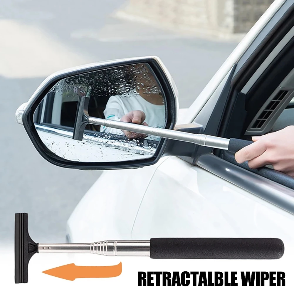 Car Rearview Mirror Wiper Telescopic Auto Mirror Squeegee Cleaner 98cm