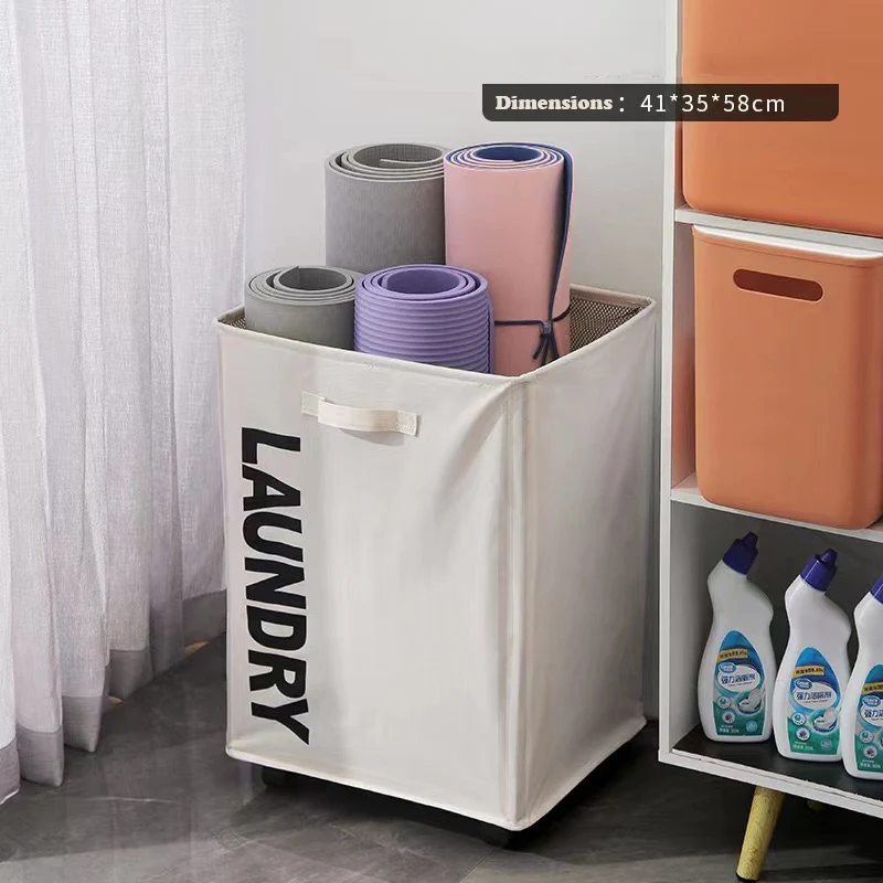 Household Wheeled Storage Basket, Fabric Folding Storage, Laundry Basket, Oxford Fabric Yoga Mat Storage Box 5