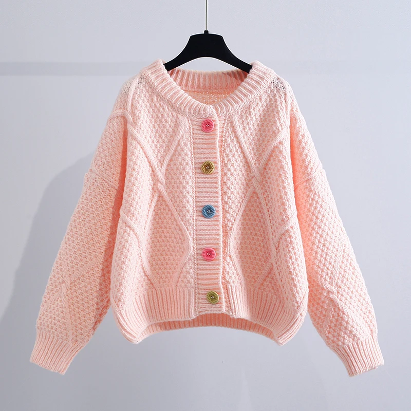 

Short Twisted Solid Knitted Women Sweater Cardigan Winter New 2022 Coarse Yarn Thicken Warm Female Outwear Coats Tops