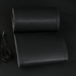 Premium Nappa Leather Steering Wheel Cover - Durable DIY Auto Accessory (Black thread)