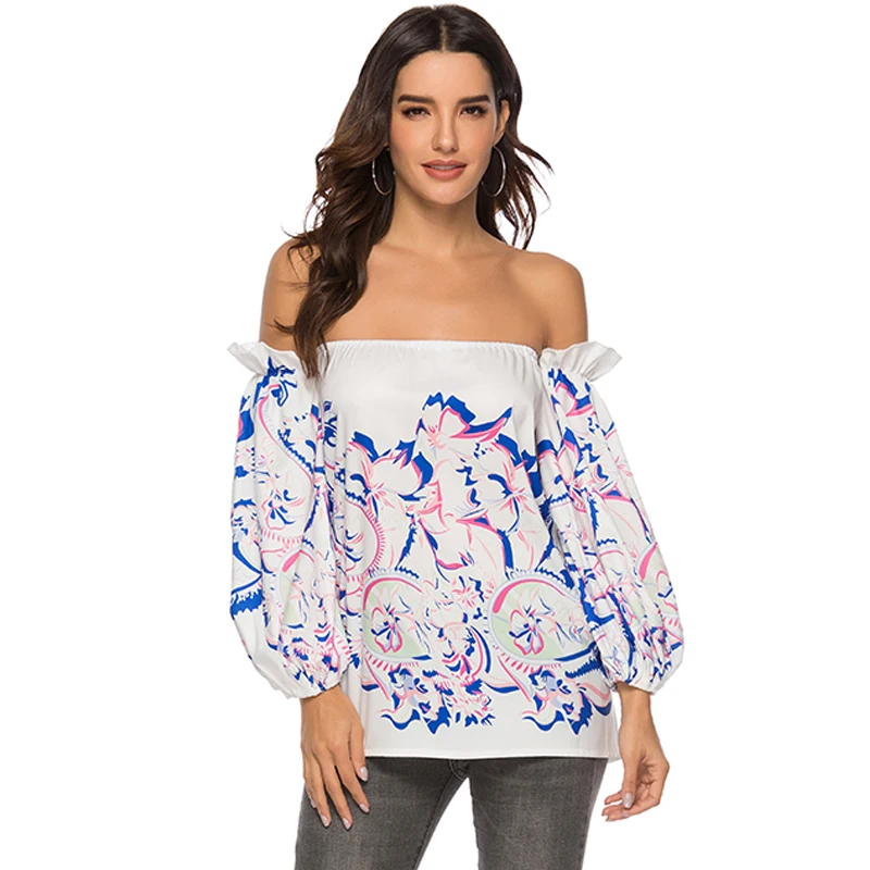 

Women Blouses Shirts Tops Printed Off Shoulder Backless Ladies Fashion Casual 2021 Spring Summer New Arrival Sexy Tops Blusas