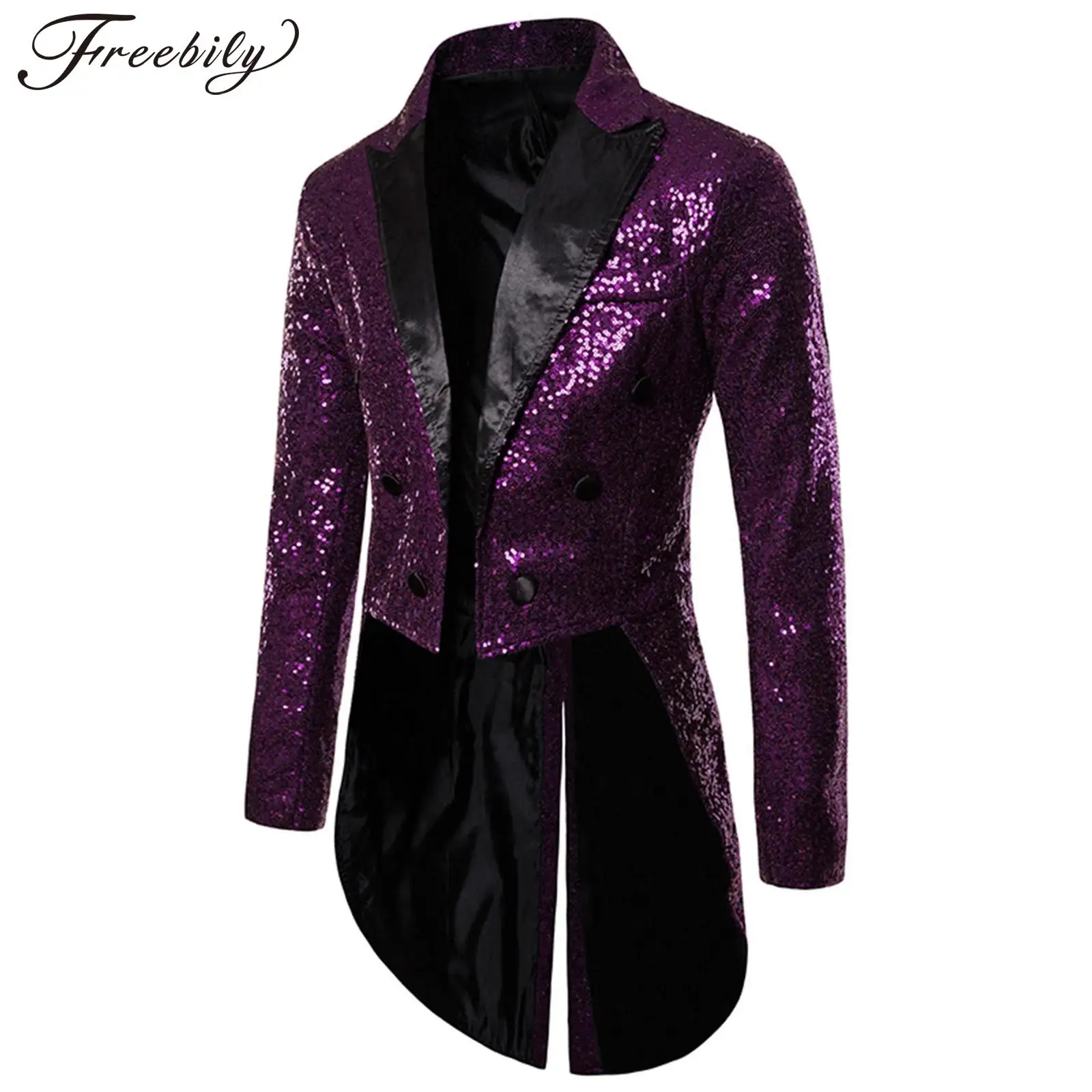 

Mens Suits Blazer Sequin Tuxedo Slim Fit Tailcoat Formal Dress Coat Swallowtail for Host Performance Evening Party Wedding