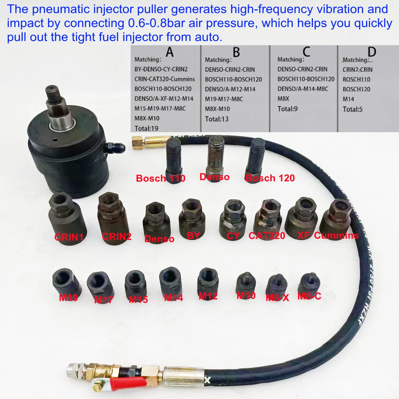 Diesel Common Rail Injector Pneumatic Puller Removal Tool Set For Bosch