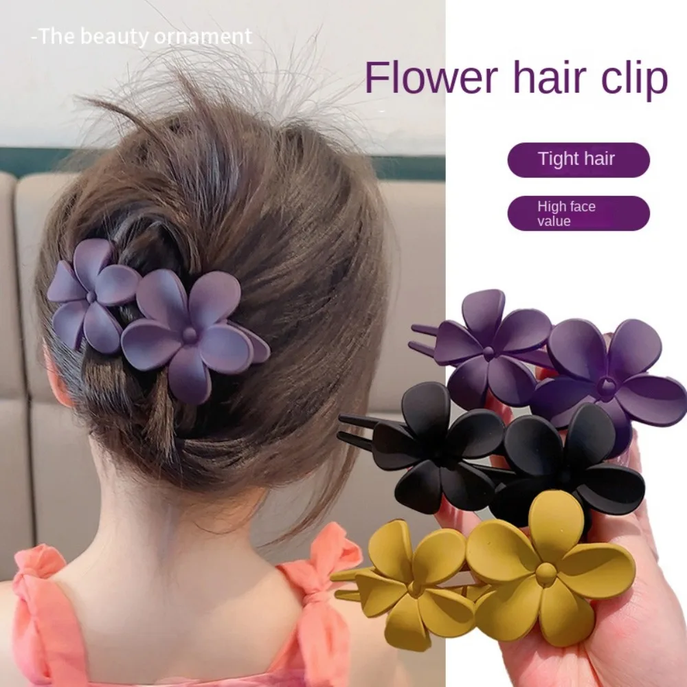 

4pcs Flower Double Flower Hairpin Styling Tools Acrylic Head Clips Solid Color Hair Accessories Hairclips Ponytail Barrettes