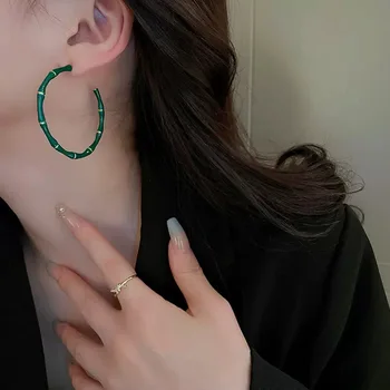 Oversize Large Bamboo Hoop Earrings for Women Enamel Color Thin Circle Earring Female Big Hoops Jewelry Party Gifts